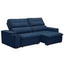 Ver imagem 1 de Sofá Retrátil e Reclinável 3 Lugares 210cm Zoho Porta Copos no Braço Veudo Azul G22 - Gran Belo