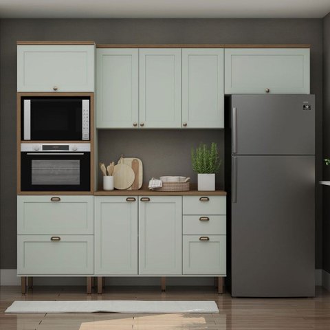 Cozinha Completa Luna 8 Portas 4 Gavetas 100% MDF Mint/Ébano - Genialflex