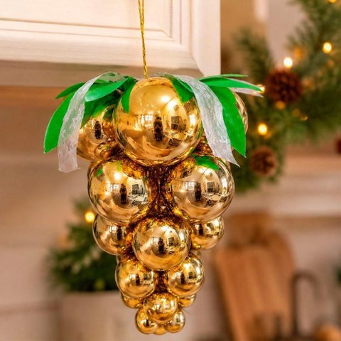 Enfeite de Árvore de Natal Cacho de Uva Bolas Dourado Plástico Decoração 18cm 30cm