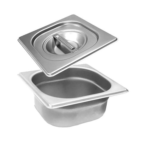 Conj 8 Cubas Gastronômica em Inox Gn 1/6x65 Mm 1 Litro + 8 Tampas 1/6 em Inox sem Abertura Zahav 138
