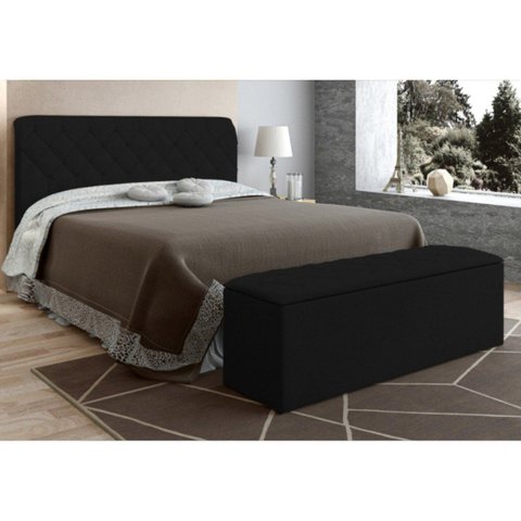 Cabeceira com Calçadeira Baú Para Colchão Box de 160 cm Paris - JS Móveis - Suede Amassado Preto
