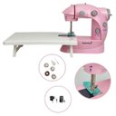 Ver imagem 1 de Mini Máquina de Costura Elétrica com Mesa Portátil 2 Velocidades Pedal Luz Bivolt Rosa Importway