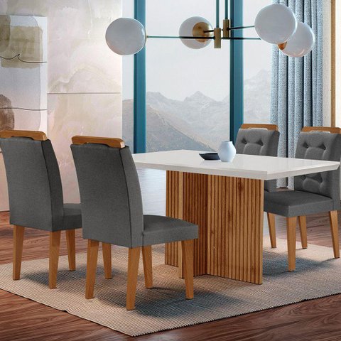 Mesa Olímpia 120cm Mdf Canto Reto Com 4 Cadeiras Carol