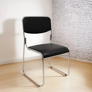 Cadeira de Escritório Fixa Dakar Ref. 4000111 Cadeira Preta em Pu com Base Cromada Design Moderno