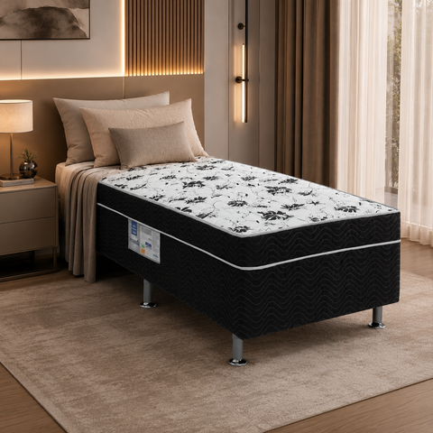 Cama Box Conjugada Solteiro D28 88x188x43 Union Ortopedic Preto e Branco Ortobom