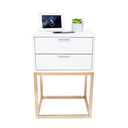 Ver imagem 2 de Mesa de Cabeceira Industrial Off White 40cm com 2 Gavetas Base Dourada - Enviamos Montado