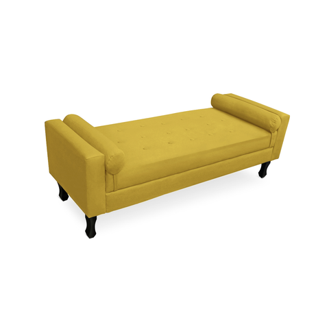 Recamier Calçadeira Fênix Baú Estofado Quarto Queen 160cm Suede Amarelo