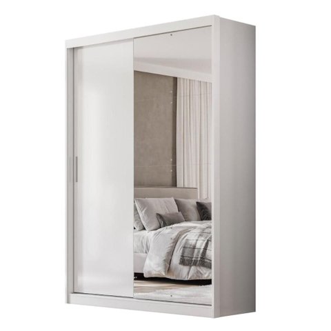 Guarda Roupa Casal Riva 2 Portas Deslizantes Flex Branco com Espelho - Demóbilez