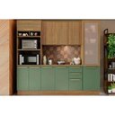 Ver imagem 1 de Cozinha Completa 5 Peças Botanic 1 Aéreo Balcão 2 Paneleiros 1 Complemento M650 Nogueira Verde