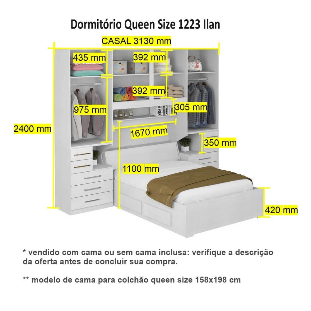 Dormitório Queen Size sem Cama 1223S Castanho - 3