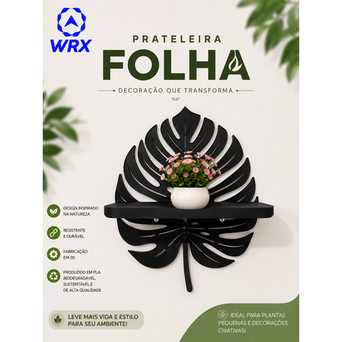 Prateleira Porta Vaso Folha Decorativa:Preto