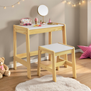 Ver imagem 1 de Conjunto Mesa Escrivaninha Penteadeira + Banqueta Infantil Madeira Freijó/branco