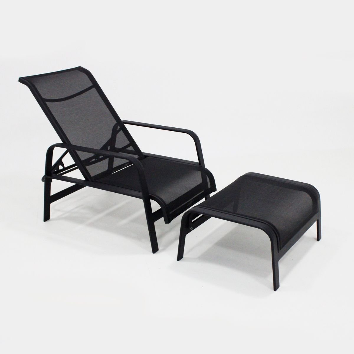 Cadeira Mini Espreguiçadeira de Piscina com Puff Alumínio e Tela Sling Lótus - Voratto Móveis - 2