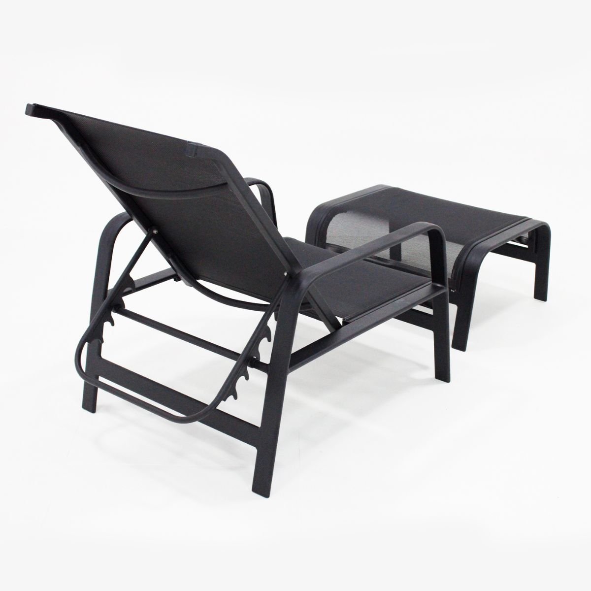 Cadeira Mini Espreguiçadeira de Piscina com Puff Alumínio e Tela Sling Lótus - Voratto Móveis - 5