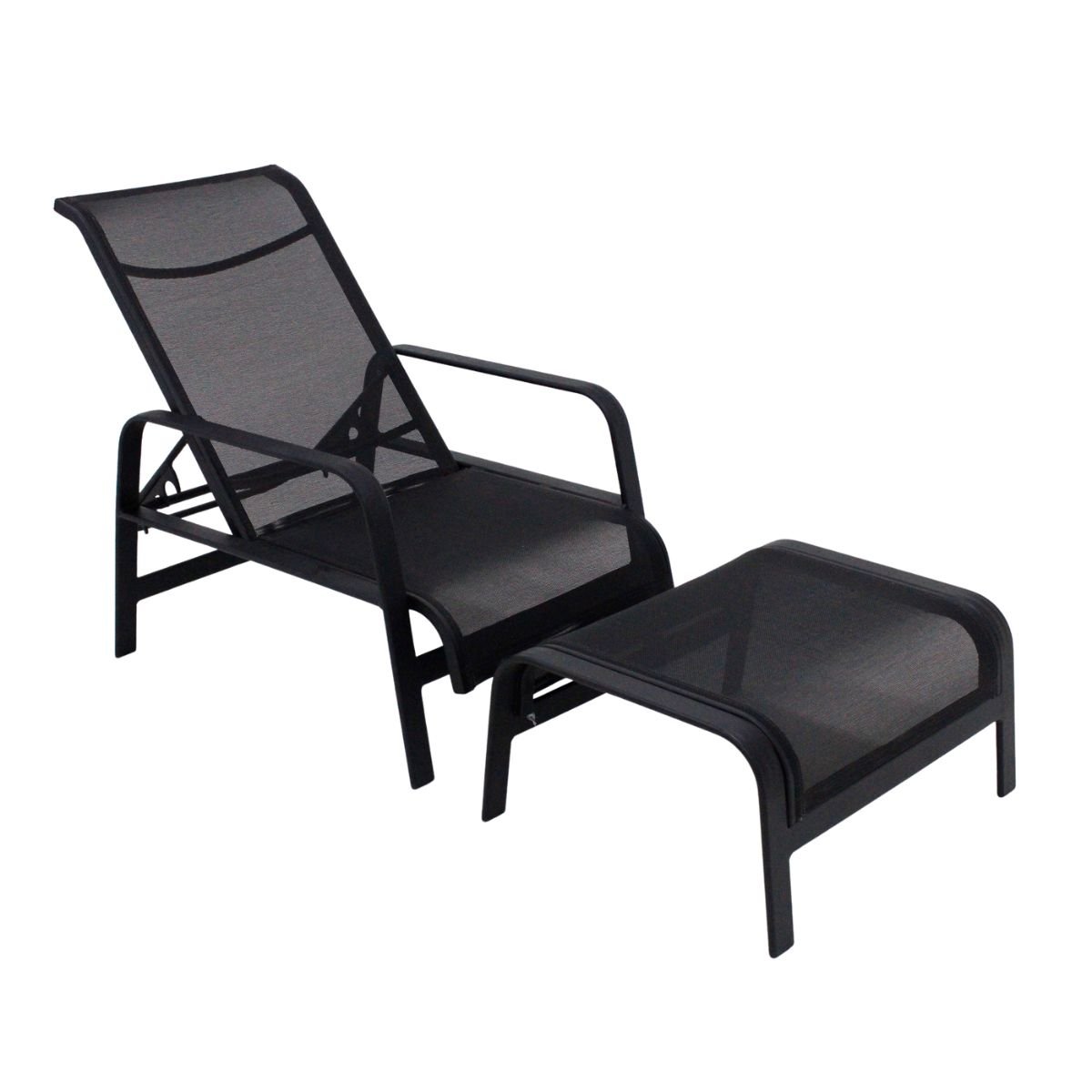 Cadeira Mini Espreguiçadeira de Piscina com Puff Alumínio e Tela Sling Lótus - Voratto Móveis - 1
