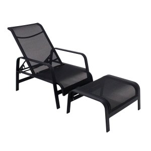Cadeira Mini Espreguiçadeira de Piscina com Puff Alumínio e Tela Sling Lótus - Voratto Móveis