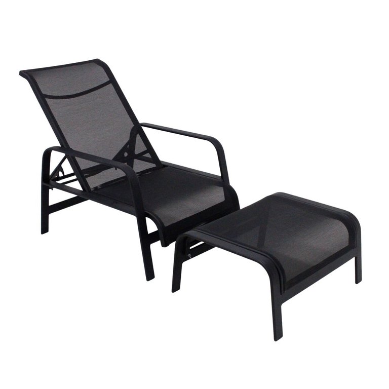 Cadeira Mini Espreguiçadeira de Piscina com Puff Alumínio e Tela Sling Lótus - Voratto Móveis