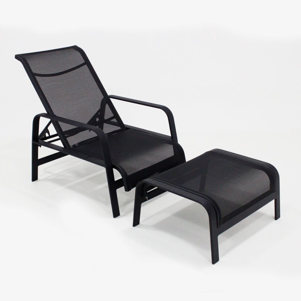 Cadeira Mini Espreguiçadeira de Piscina com Puff Alumínio e Tela Sling Lótus - Voratto Móveis - 9