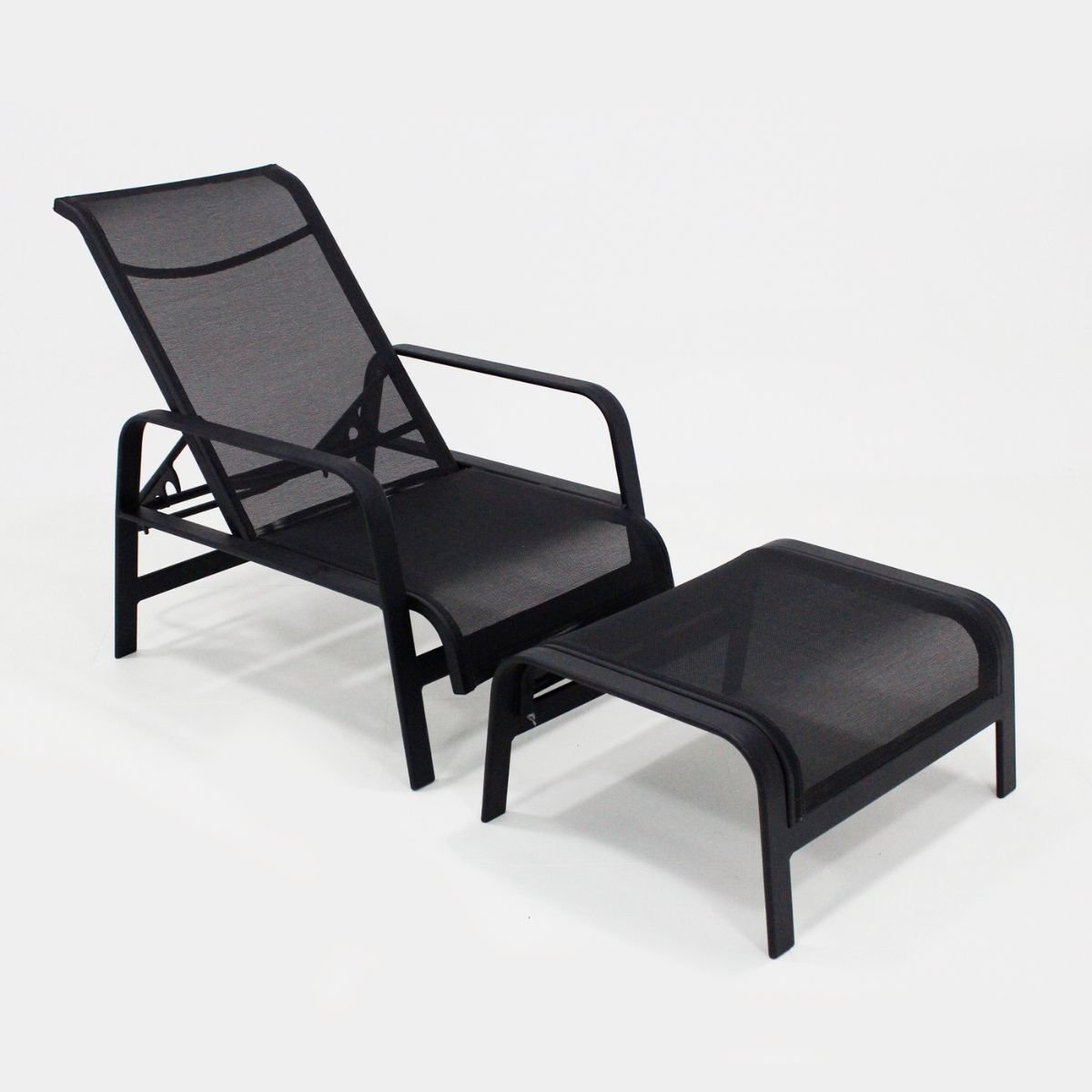 Cadeira Mini Espreguiçadeira de Piscina com Puff Alumínio e Tela Sling Lótus - Voratto Móveis - 3