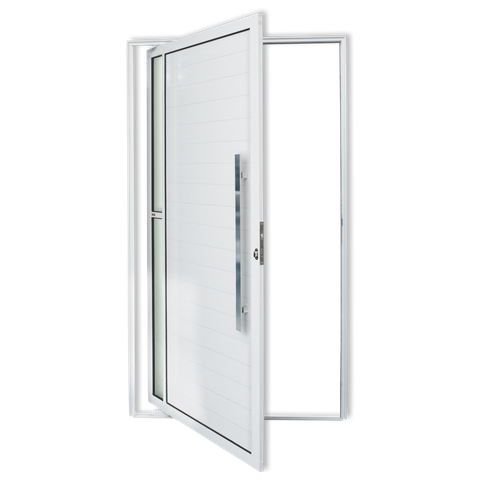 Porta Pivotante Alumínio Lambril Visione c/Puxador D.Branco 120 Brimak