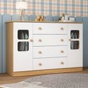 Ver imagem 1 de Cômoda Infantil 125cm 2 Portas com Vidro e 4 Gavetas Brisa Multimóveis Mp4429 Madeirado/branco