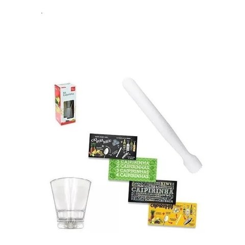 Kit Caipirinha 3 Peças Copo Tabua De Vidro Sortida E Socador