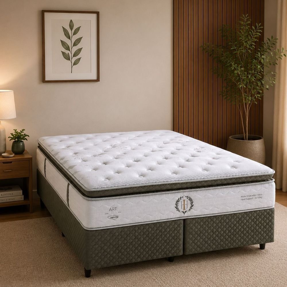 Colchão Queen Molas Ensacadas Gris 158x34x198cm Herval Branco/Bege