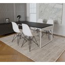Ver imagem 1 de Mesa Industrial Base Ferro Branco Tampo 137x90 Preto 4 Cadeiras Eames Ferro Preto Assento Branco