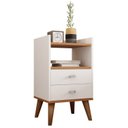 Ver imagem 3 de Mesa de Cabeceira Retrô Pés Palito em Madeira Maciça 2 Gavetas e Prateleira