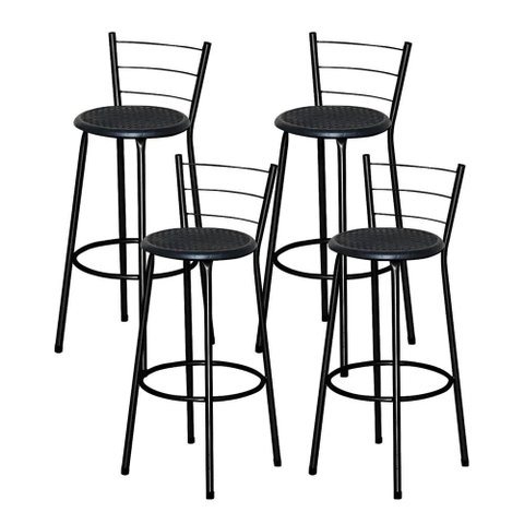 Jogo 4 Banqueta Alta para Cozinha Ratan Preta Cristal  