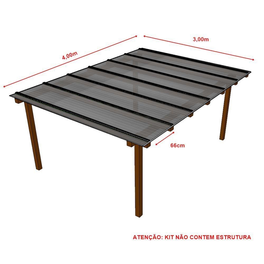 Kit Policarbonato Cinza Refletivo 6mm 4,00m X 3,00m - Perfis Naturais - 5