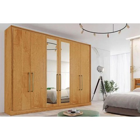 Guarda Roupa Casal 6 Portas (2 C/ Espelho) e 6 Gavetas Argos Peroba - Europa