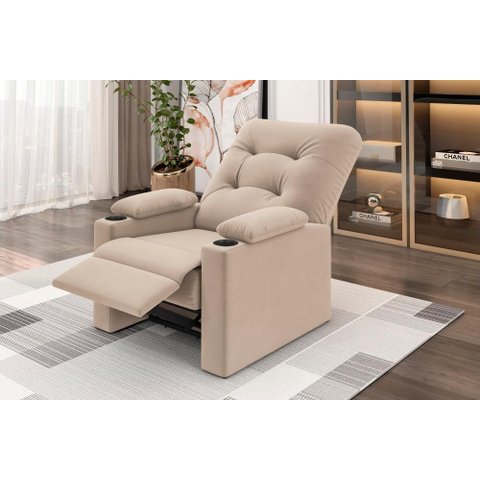 Poltrona Columbia Retrátil e Reclinável Porta Copos Suede Capuccino - Xflex Sofás
