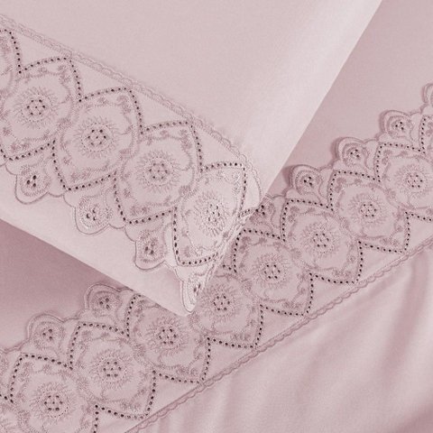 Jogo Cama Solteiro Cherry Bordado Inglês 3 Pçs Rosa