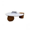 Ver imagem 1 de Mesa de Centro Orbita Redonda Marmore Branco Extra Madeira 110cm Branco