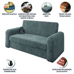 Sofá Cama Beny Versátil 2 Lugares em Veludo Selmer - 4