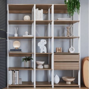 Estante para Livros Modular 3 Peças com 2 Gavetas e 14 Nichos Easy