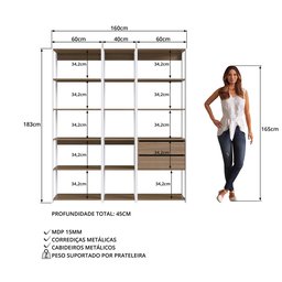 Estante para Livros Modular 3 Peças com 2 Gavetas e 14 Nichos Easy - 5
