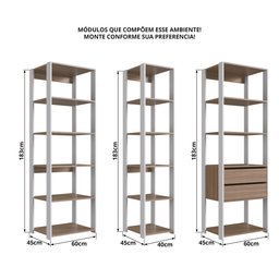 Estante para Livros Modular 3 Peças com 2 Gavetas e 14 Nichos Easy - 6