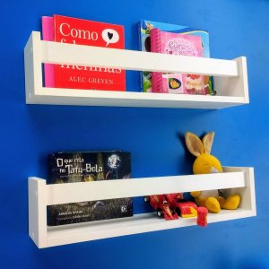 Kit 2 Nichos Porta Livros de Parede Infantis Prateleira de Bonecos Criança MDF 55cm