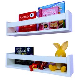 Kit 2 Nichos Porta Livros de Parede Infantis Prateleira de Bonecos Criança MDF 55cm - 2