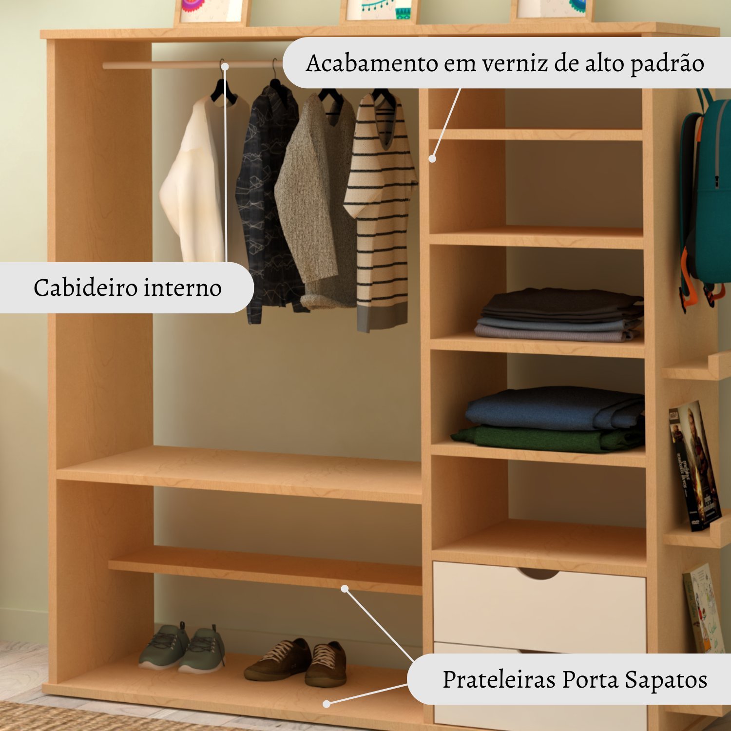 Guarda-Roupa Infantil Montessoriano 2 Gavetas Nature - 9