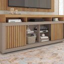 Ver imagem 4 de Rack com Painel Ripado para TV até 65 Polegadas MDF 180cmx174cm Esmeralda Bege Buriti/Fendi