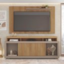 Ver imagem 7 de Rack com Painel Ripado para TV até 65 Polegadas MDF 180cmx174cm Esmeralda Bege Buriti/Fendi