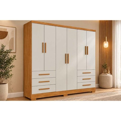 Guarda Roupa Casal 6 Portas e 6 Gavetas c/ Pés Encant/Berlim Cumaru/Fendi 25 - Novo Horizonte
