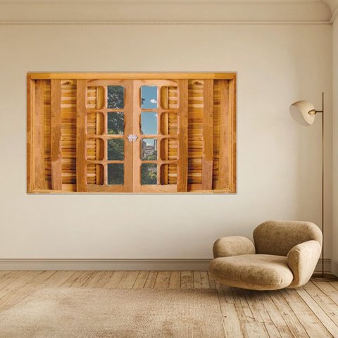 Janela de Madeira Veneziana 140x100cm 6 Folhas Rodam Imbuia