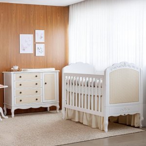 Quarto para Bebê Berço Mini Cama e Cômoda 4 Gavetas Versailles Plus