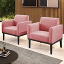 Ver imagem 2 de Poltrona Base Madeira Preto Kit 2 Maressa Suede Rosê - Ibiza