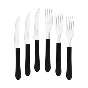 Kit - Jogo de Facas e Garfo Leme 120 Peças em Aço Inox Cabo Preto Pbag - Tramontina