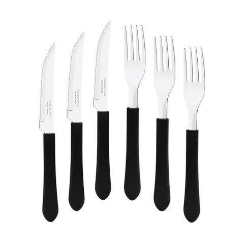 Kit - Jogo de Facas e Garfo Leme 120 Peças em Aço Inox Cabo Preto Pbag - Tramontina
